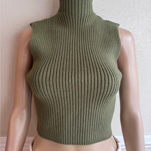 ZARA Olive Green Ribbed Sleeveless Top SMALL